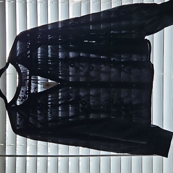 Old Navy Black Button Front Embroidered Cotton Blouse XL NWT - Picture 7 of 16